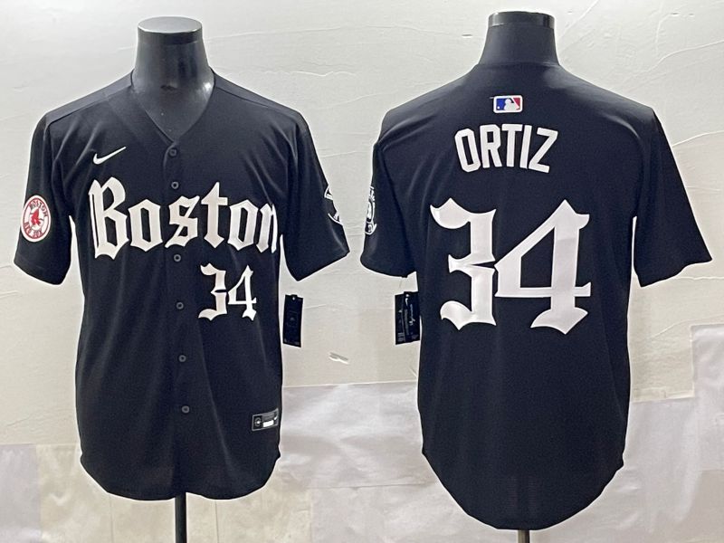 Men 2025 Boston Red Sox #34 Ortiz Black Five generations Joint Name Nike MLB Jersey style 13
